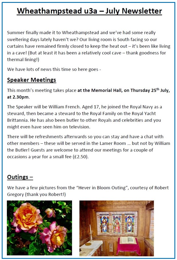 Wheathampstead u3a Newsletter